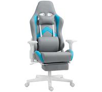HOMCOM Silla Gaming Silla Gamer Reclinable con Altura Ajustable Reposapiés Retráctil Soporte Lumbar y Reposacabezas Desmontable Silla para Oficina Estudio Gris Claro y Azul