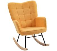 HOMCOM Silla Mecedora, Mecedora de Borreguito con Respaldo Alto, Patas de Madera de Haya, Reposabrazos, Estilo Moderno, Sillón de Lactancia, Carga 120 kg, para Dormitorio, Salón, Amarillo