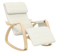HOMCOM Silla Mecedora con Reposapiés Ajustable en 5 Posiciones Bolsillo Lateral Reposabrazos de Madera Reposacabezas Crema