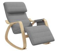 HOMCOM Silla Mecedora con Reposapiés Ajustable en 5 Posiciones Bolsillo Lateral Reposabrazos de Madera Reposacabezas Gris