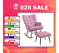 HOMCOM Silla Mecedora con Reposapiés, Sillón de Relax, con Cojín Acolchado, Respaldo Alto, Reposabrazos y Patas de Madera, Carga 130 kg, para Salón, Dormitorio, Rosa