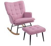 HOMCOM Silla Mecedora con Reposapiés con Cojín Acolchado Reposabrazos Respaldo Alto Patas de Madera Carga 130 kg Rosa