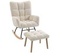 HOMCOM Silla Mecedora con Reposapiés de Tela Bouclette Crema | Mecedora, Asiento Acolchado, Respaldo Alto Ancho, Cojín Grueso, Reposabrazos, Mecedora Tapizada, Sala Estar Dormitorio