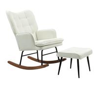 HOMCOM Silla Mecedora con Reposapiés, Mecedora para Lactancia, con Cojín Acolchado, Respaldo Alto, Reposabrazos y Patas de Madera, Carga 130 kg, Sillón Relax para Salón, Dormitorio, Crema