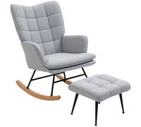 HOMCOM Silla Mecedora con Reposapiés, Mecedora para Lactancia, con Cojín Acolchado, Respaldo Alto, Reposabrazos y Patas de Madera, Carga 130 kg, Sillón Relax para Salón, Dormitorio, Gris Claro