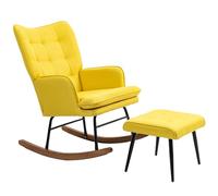 HOMCOM Silla Mecedora con Reposapiés, Mecedora para Lactancia, con Cojín Acolchado, Respaldo Alto, Reposabrazos y Patas de Madera, Carga 130 kg, Sillón Relax para Salón, Dormitorio, Amarillo