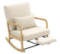HOMCOM Silla Mecedora con Reposapiés Respaldo Ajustable 120 kg Crema | Mecedora de Pana Nórdica, Asiento Amplio, Patas de Madera, Reposabrazos, Cojín Lumbar, Sillón de Relax, Dormitorio, Salón