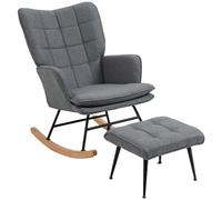 HOMCOM Silla Mecedora con Reposapiés, Sillón de Relax, con Cojín Acolchado, Respaldo Alto, Asiento Ancho, Reposabrazos y Patas de Madera, Carga 130 kg, para Salón, Dormitorio, Gris