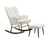HOMCOM Silla Mecedora con Reposapiés, Mecedora para Lactancia, con Cojín Acolchado, Respaldo Alto, Reposabrazos y Patas de Madera, Carga 130 kg, Sillón Relax para Salón, Dormitorio, Crema