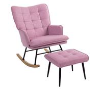 HOMCOM Silla Mecedora con Reposapiés, Sillón de Relax, con Cojín Acolchado, Respaldo Alto, Reposabrazos y Patas de Madera, Carga 130 kg, para Salón, Dormitorio, Rosa