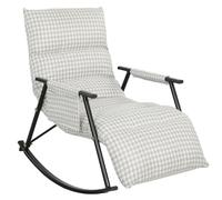 HOMCOM Silla Mecedora con Respaldo y Reposapiés Ajustables Gris y Blanco | Mecedora Sillón Balancín 105°, Tapizada en Lino, Bolsillo Lateral, Marco de Metal, Carga 120 kg, para Dormitorio, Salón