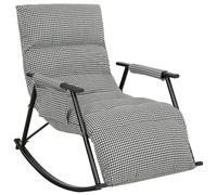 HOMCOM Silla Mecedora con Respaldo y Reposapiés Ajustables, Mecedora Sillón Balancín 105°, Tapizada en Lino, con Bolsillo Lateral y Marco de Metal, Carga 120 kg, para Dormitorio, Salón, Negro y Blanco