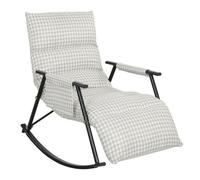 Homcom silla mecedora con respaldo y reposapiés ajustables, mecedora sillón balancín 105°, tapizada en lino, con bolsillo lateral y marco de metal, carga 120 kg, para dormitorio, salón, gris y blanco