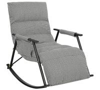 HOMCOM Silla Mecedora con Respaldo y Reposapiés Ajustables Negro y Blanco | Mecedora Sillón Balancín 105°, Tapizada en Lino, Bolsillo Lateral, Marco de Metal, Carga 120 kg, para Dormitorio, Salón
