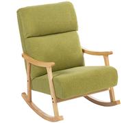 HOMCOM Silla Mecedora de Borreguito con Patas y Reposabrazos de Madera de Caucho con Acolchado Grueso Carga 120 kg Verde Claro Aosom España