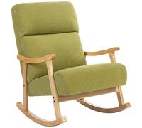 HOMCOM Silla Mecedora de Borreguito Moderna, Mecedora con Patas y Reposabrazos de Madera de Caucho, Respaldo Alto, Carga 120 kg, para Dormitorio, Salón, Verde Claro