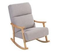 Homcom silla mecedora de borreguito moderna, mecedora con patas y reposabrazos de madera de caucho, respaldo alto, carga 120 kg, para dormitorio, salón, gris claro 65 cm