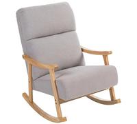 HOMCOM Silla Mecedora de Borreguito Moderna, Mecedora con Patas y Reposabrazos de Madera de Caucho, Respaldo Alto, Carga 120 kg, para Dormitorio, Salón, Gris Claro