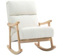 HOMCOM Silla Mecedora de Borreguito Moderna, Mecedora con Patas y Reposabrazos de Madera de Caucho, Respaldo Alto, Sillón de Lactancia Carga 120 kg, para Dormitorio, Salón, Crema