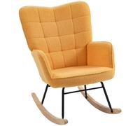 HOMCOM Silla Mecedora de Borreguito Sillón Balancín Oscilante 40° con Patas de Madera de Haya Carga 120 kg 71x98x101cm Amarillo