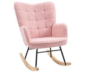 HOMCOM Silla Mecedora de Borreguito Sillón Balancín Oscilante 40° con Patas de Madera de Haya Carga 120 kg 71x98x101 cm Rosa Aosom España
