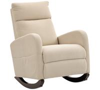 HOMCOM Silla Mecedora de Pana con Respaldo Alto Patas de Madera de Caucho Bolsillos Reposabrazos Estilo Moderno Beige