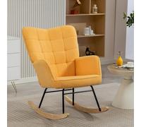 HOMCOM Silla Mecedora, Mecedora de Borreguito con Respaldo Alto, Patas de Madera de Haya, Reposabrazos, Estilo Moderno, Sillón de Lactancia, Carga 120 kg, para Dormitorio, Salón, Amarillo