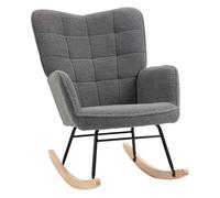 HOMCOM Mecedora de Borreguito Silla Mecedora con Patas de Madera de Haya y Marco de Acero Carga 120 kg para Dormitorio Salón Gris Oscuro