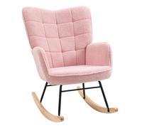 Homcom silla mecedora, mecedora de borreguito con respaldo alto, patas de madera de haya, reposabrazos, estilo moderno, sillón de lactancia, carga 120 kg, para dormitorio, salón, rosa 101 cm