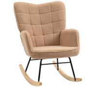 HOMCOM Silla Mecedora, Mecedora de Borreguito con Respaldo Alto, Patas de Madera de Haya, Reposabrazos, Estilo Moderno, Sillón de Lactancia, Carga 120 kg, para Dormitorio, Salón, Beige