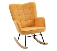 HOMCOM Silla Mecedora, Mecedora de Borreguito con Respaldo Alto, Patas de Madera de Haya, Reposabrazos, Estilo Moderno, Sillón de Lactancia, Carga 120 kg, para Dormitorio, Salón, Amarillo