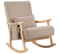 HOMCOM Silla Mecedora, Mecedora de Pana con Cojín Lumbar, Patas y Reposabrazos de Madera, Bolsillo, Estilo Moderno, Sillón de Lactancia, Carga 120 kg, para Dormitorio, Salón, Marrón Claro