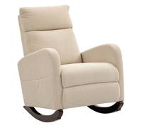 HOMCOM Silla Mecedora, Mecedora de Pana con Respaldo Alto, Patas de Madera de Caucho, Bolsillos, Reposabrazos, Estilo Moderno, Sillón de Lactancia, Carga 120 kg, para Dormitorio, Salón, Beige