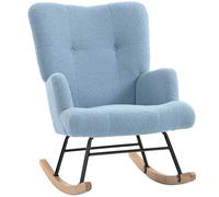 HOMCOM Silla Mecedora, Mecedora de Terciopelo de Teddy con Respaldo Alto, Patas de Madera de Caucho, Reposabrazos, Estilo Moderno, Sillón de Lactancia, Carga 120 kg, para Dormitorio, Salón, Azul Claro