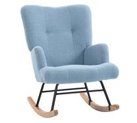 HOMCOM Silla Mecedora, Mecedora de Terciopelo de Teddy con Respaldo Alto, Patas de Madera de Caucho, Reposabrazos, Estilo Moderno, Sillón de Lactancia, Carga 120 kg, para Dormitorio, Salón, Azul Claro