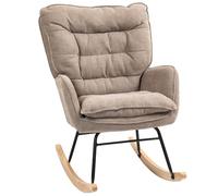 HOMCOM Silla Mecedora Moderna, Mecedora Tapizada en Chenilla, Sillón de Lactancia con Respaldo Ancho, Acolchado Grueso, Patas de Madera, Reposabrazos, para Dormitorio, Salón, Marrón