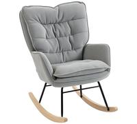 HOMCOM Silla Mecedora Moderna, Mecedora Tapizada en Chenilla, Sillón de Lactancia con Respaldo Ancho, Acolchado Grueso, Patas de Madera, Reposabrazos, para Dormitorio, Salón, Gris Claro