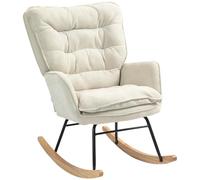 HOMCOM Silla Mecedora Moderna Tapizada en Chenilla, Reposabrazos, Beige | Mecedora, Respaldo Ancho, Acolchado Grueso, Patas de Madera, Dormitorio, Salón