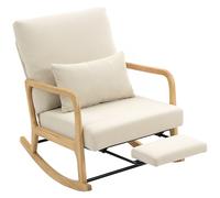 HOMCOM Silla Mecedora Nórdica con Reposapiés Respaldo Ajustable Mecedora de Pana Patas de Madera y Reposabrazos Cojín Crema