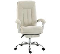 HOMCOM Silla Oficina Ergon. con Altura Ajustable, Respaldo Alto, Crema | Silla de oficina reclinable en chenilla, reposapiés, acolchado grueso, giro de 360°