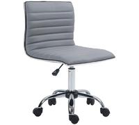 HOMCOM Silla Oficina, sin Brazos, Respaldo Medio, Gris Claro | Cuero sintético, altura del asiento ajustable, base cromada, ruedas giratorias, oficina en casa