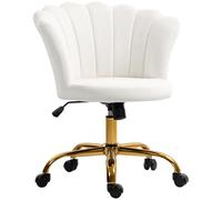 HOMCOM Silla Oficina Terciopelo Respaldo pétalo Altura Ajustable Blanca | Silla giratoria de maquillaje, función mecedora, asiento acolchado, silla concha, para oficina, sala de estar, dormitorio