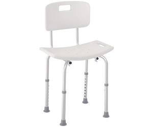 HOMCOM Silla para Ducha Personas Mayores Taburete de Ducha con Altura Ajustable en 8 Niveles Respaldo y Alfombrillas Antideslizante Ayuda para Baño para Ancianos y Discapacitados