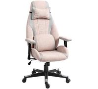 HOMCOM Silla para Juegos con Soporte Lumbar, reposacabezas para Adultos, Silla de Tela para Ordenador de Escritorio con Altura y reposabrazos Ajustables, giratoria 360° para Oficina en casa, Rosa