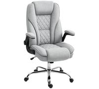 HOMCOM Silla Respaldo Alto, Ruedas, reposabrazos abatibles, Gris | Silla de escritorio ejecutiva, altura ajustable, asiento de tela diamante moderna, para oficina en casa