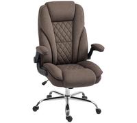 HOMCOM Silla Respaldo Alto, Ruedas, reposabrazos abatibles, marrón Oscuro | Silla de escritorio ejecutiva, altura ajustable, asiento de tela diamante moderna, para oficina en casa