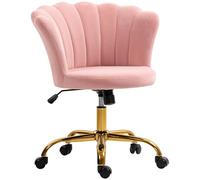 HOMCOM Silla Terciopelo Oficina con Respaldo pétalo Altura Ajustable Rosa
