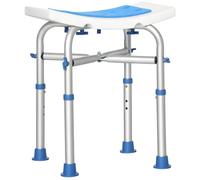 HOMCOM Silla y Taburete de Ducha para Ancianos discapacitados, Azul | Acolchado ajustable, asa incorporada, almohadillas de succión antideslizantes