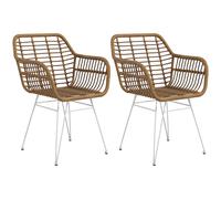 HOMCOM Sillas de Comedor de Ratán Set de 2 con Patas de Acero Estilo Bohemio para Cocina Salón 56x60x79 cm Marrón Aosom España