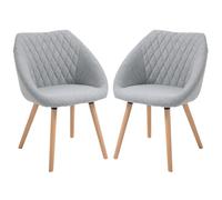 HOMCOM Sillas de Comedor diseño escandinavo Set de 2 Lino Gris | Patas de madera de haya cónicas, asiento/respaldo/brazos ergonómicos.